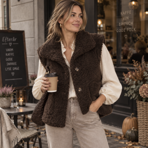 Vendbar vest teddy brun str S-L