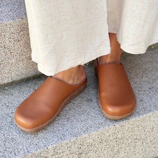 Slipper MULES cognac skind/recycle sl str. 36-42