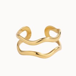 Fingerring Unda justerbar forgyldt st�l - vandfaste