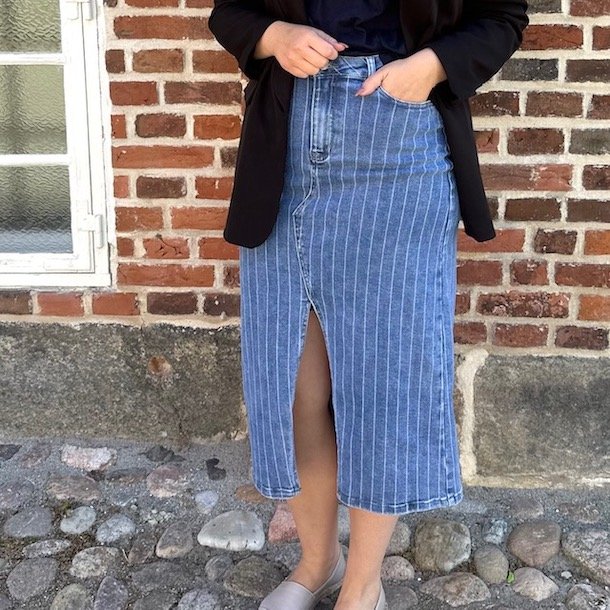 Denim nederdel striped bomuld str. XS-XL