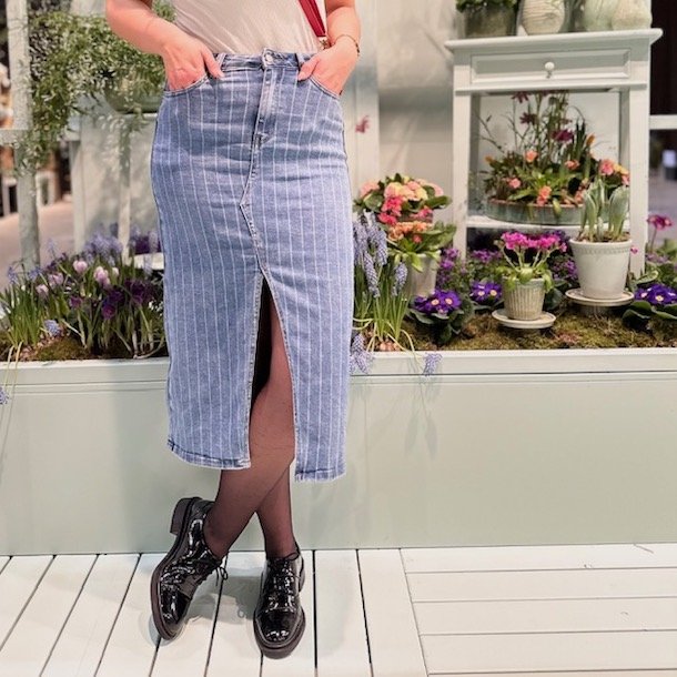Denim nederdel striped bomuld str. XS-XL
