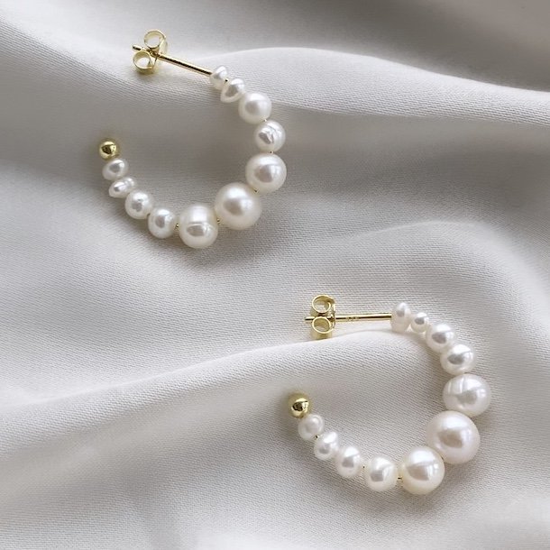 Creoler PRETTY PEARL 25 mm forgyldt slv