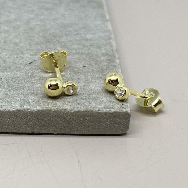 restikker Two bobbels &amp; stones forgyldt slv