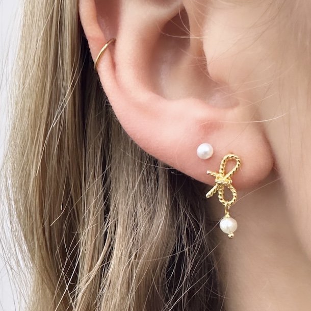 Ørestikker ROPE BOW PEARLS  Forgyldt Sølv