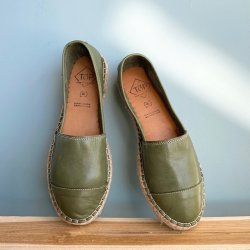  Espadrillos soft med bast skind oliven str. 36-42