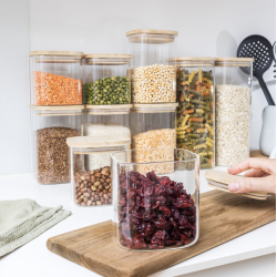 Opbevarings glas med tr� l�g - 10 stk