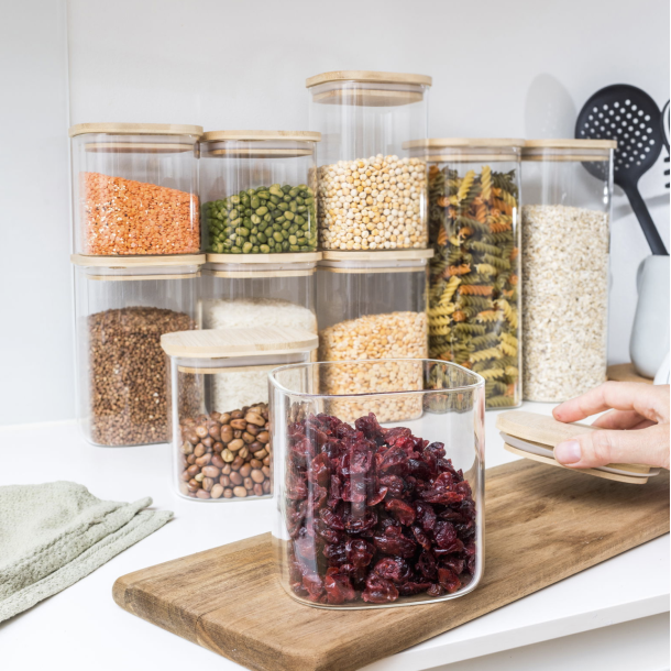 Opbevarings glas med tr� l�g - 10 stk