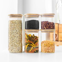 Opbevarings glas med tr� l�g - 5 stk