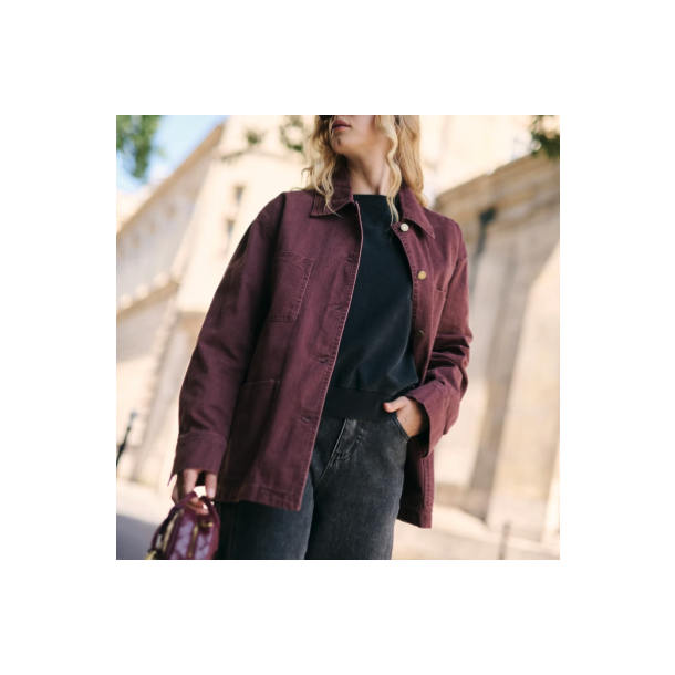 Oversize denim jakke bourgogne Str S-L bomuld