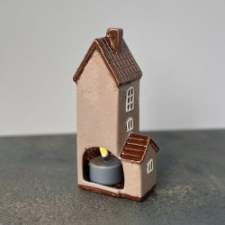 Hus til fyrfadslys beige keramik