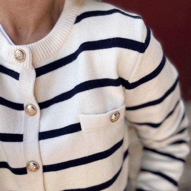 Cardigan classic smal strib viskose str. M- XL