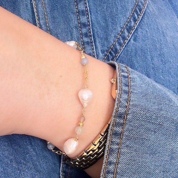 Armbnd SKY BLUE Forgyldt Slv