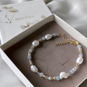 Armbnd SKY BLUE PEARL Forgyldt Slv