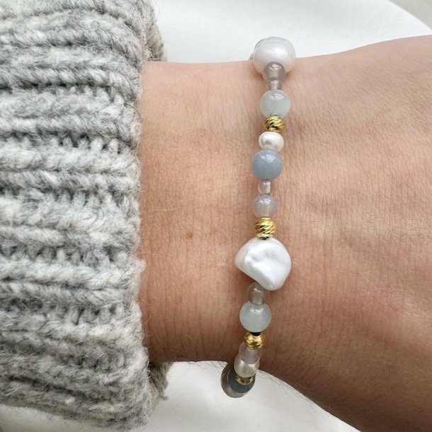 Armbnd SKY BLUE PEARL Forgyldt Slv