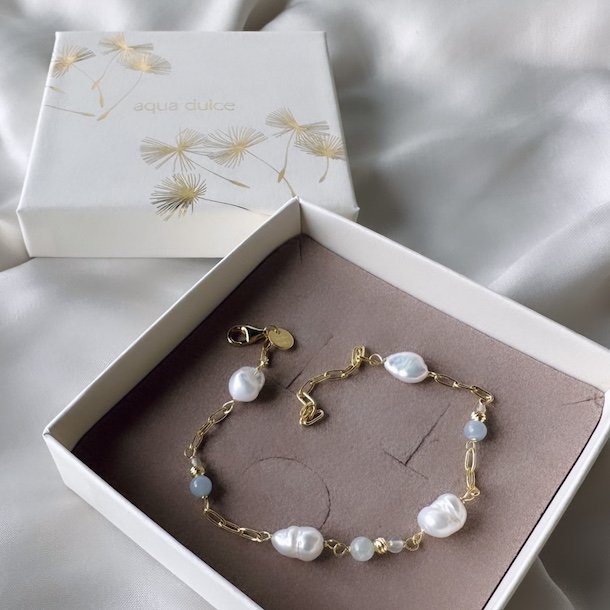 Armbnd SKY BLUE Forgyldt Slv