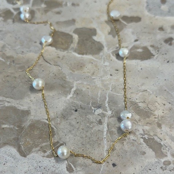 Halskde MALLORY pearl 42-49 cm forgyldt slv