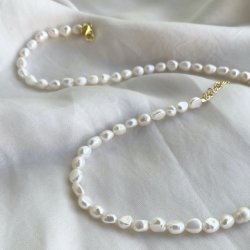 Pearl halskde forgyldt slv