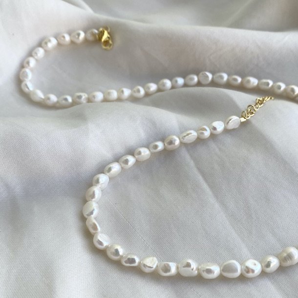 Pearl halskde forgyldt slv