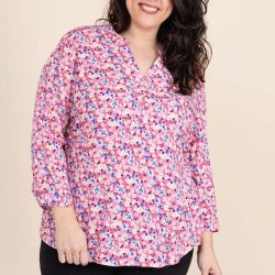 Bluse med blomster print viskose str L -XXXXL