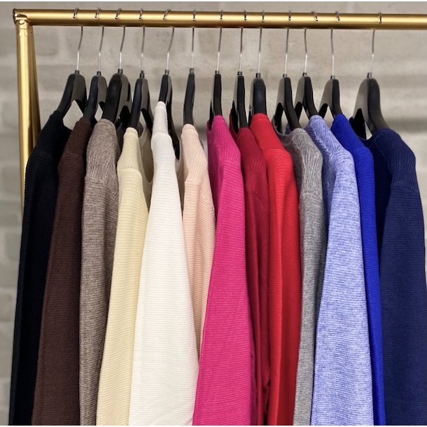 Ribbet Sweater S-XL (cashmere, uls, silke, bambus miks)