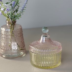 Opbevaringskrukke med striber lysegul glas