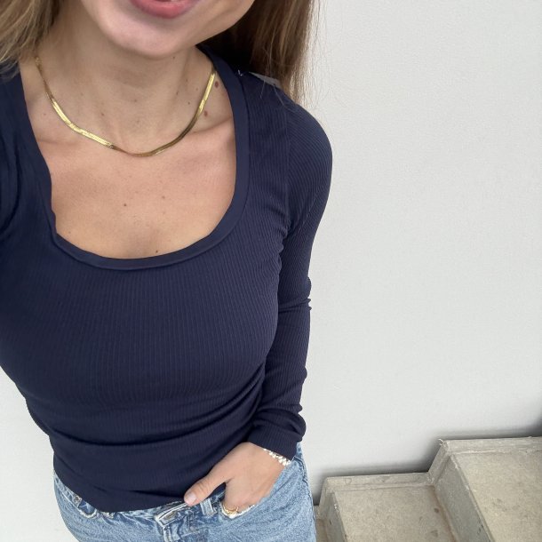 Linea rib bluse langrmet microfiber S-XL