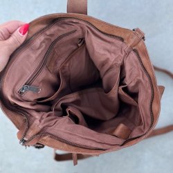 Shopper med crossbody rem skind