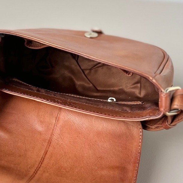 Lille jagttaske retro cognac skind