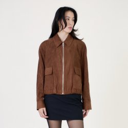 Jakke kort suede brun str. S-L