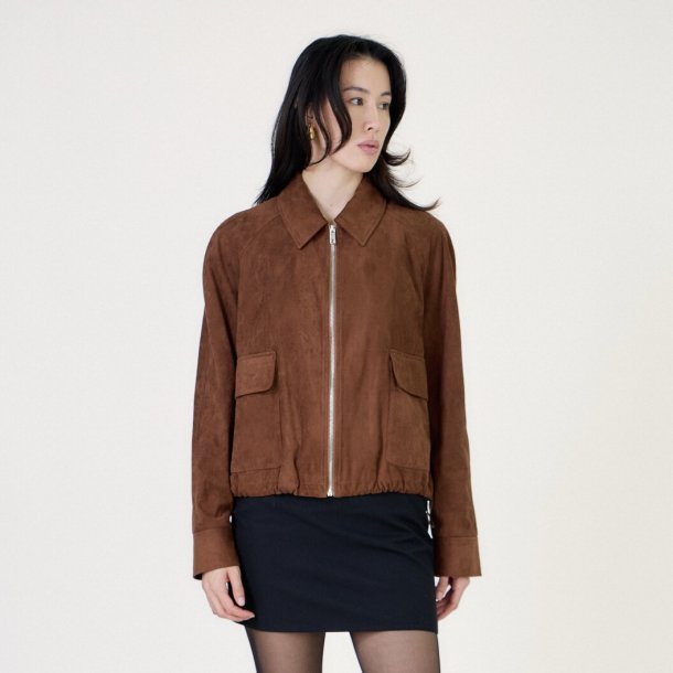 Jakke kort suede brun str. S-L