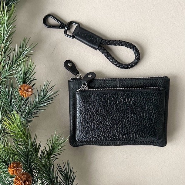 Kort nglesnor og matchende pung COW - sort skind