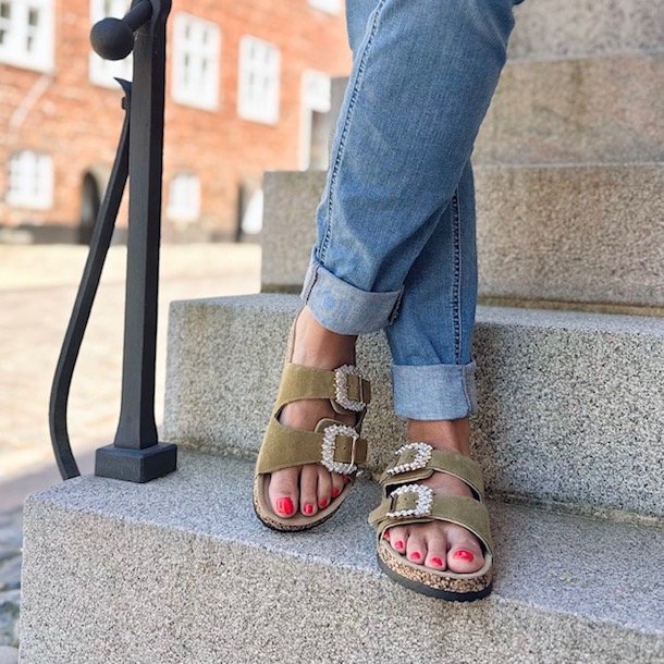 Slip in sandal PIEL oliven skind str. 36-41