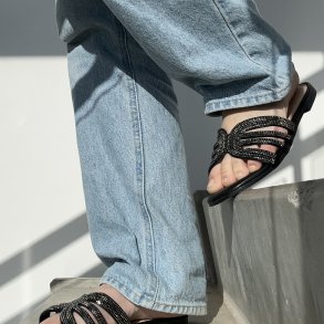 Slip on Karen sandal shine sort og guld - str. 36-41