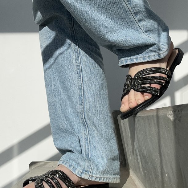 Slip on Karen sandal shine sort og guld - str. 36-41