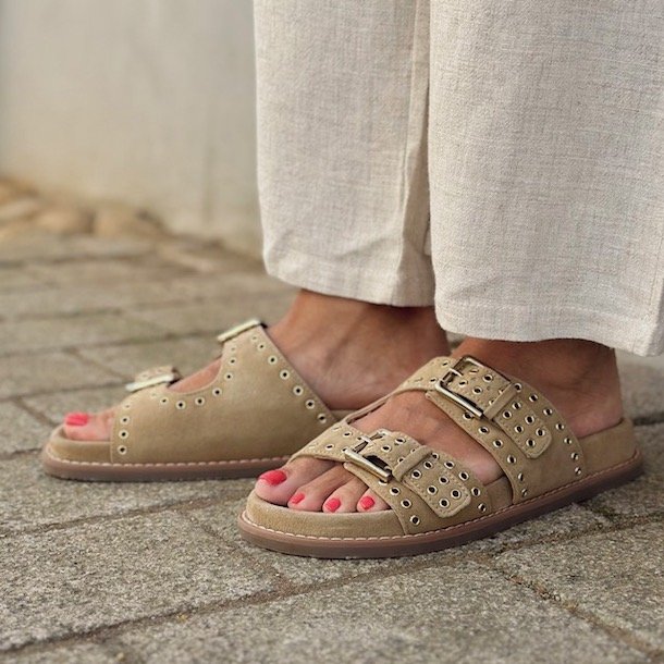 Slippers AS SUMMER ruskind camel str. 37-41