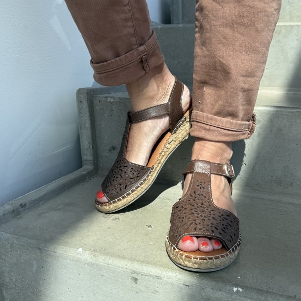 Espadrillos sandal soft med bast ruskind M�RK BRUN str. 36-41