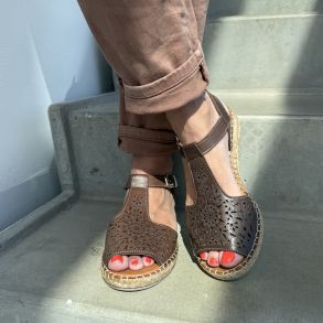 Espadrillos sandal soft med bast ruskind M�RK BRUN str. 36-41