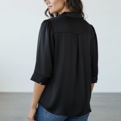 Satinbluse Alva med 3/4 �rmer