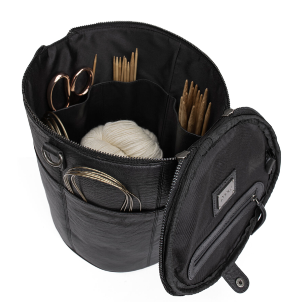 Saturn XL strikketaske deluxe skind - sort