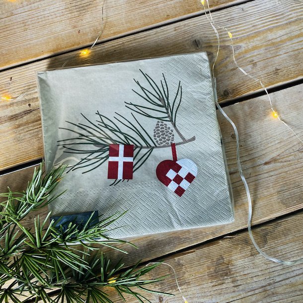 Juleservietter med flag og hjerte 3-lags 33 x 33 cm