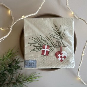 Juleservietter med flag og hjerte 3-lags 33 x 33 cm