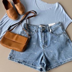 Denim shorts petite bow str. 34-42