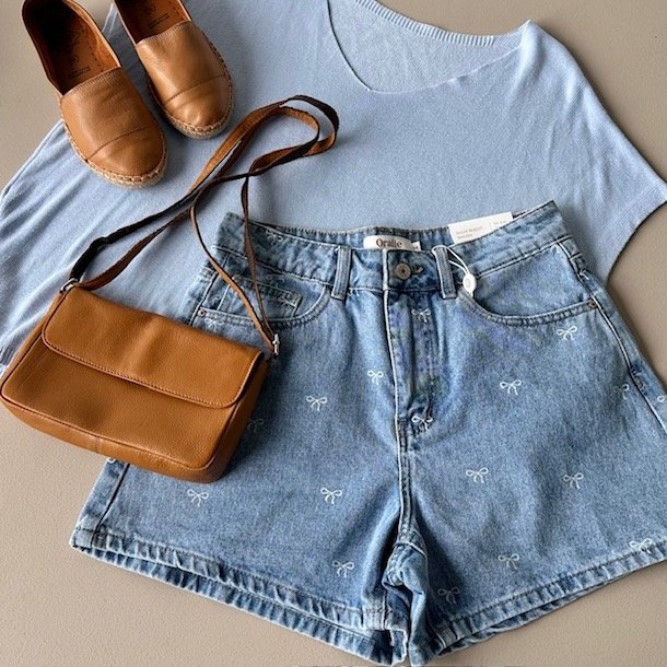 Denim shorts petite bow str. 34-42