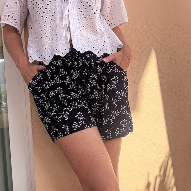 Shorts med smock bomuld str. S-XXL