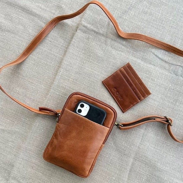 Mobiltaske Cow skind raw Cognac