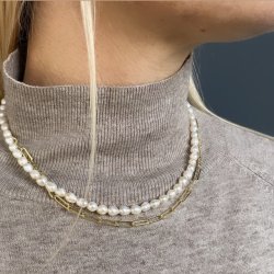 Pearl halskde forgyldt slv