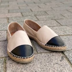 Espadrillos soft med bast skind elfenben/sort str. 36-42