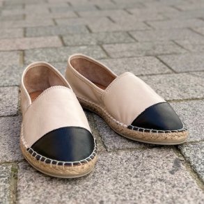 Espadrillos soft med bast skind elfenben/sort str. 36-42