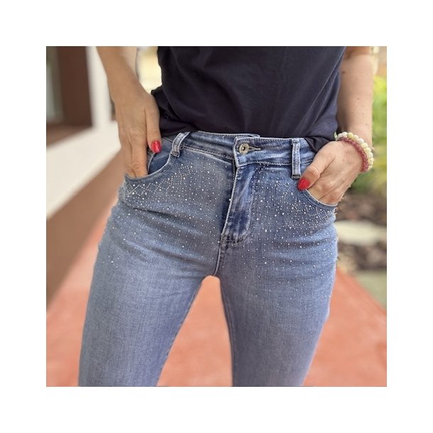 Slim fit jeans plain blue simili stretch str. M - 3XL