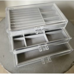 Akryl smykkeskrin 3 skuffer